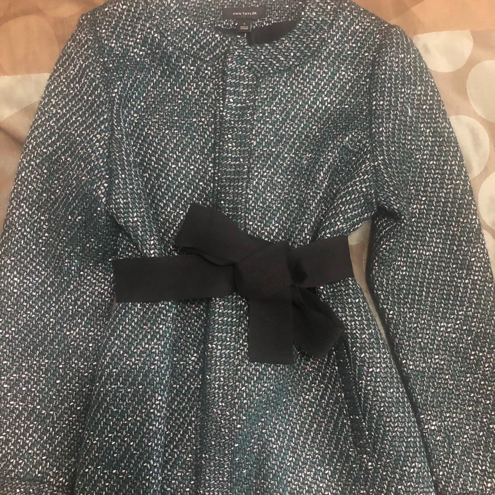 Ann Taylor Tweed Jacket with grosgrain belt.